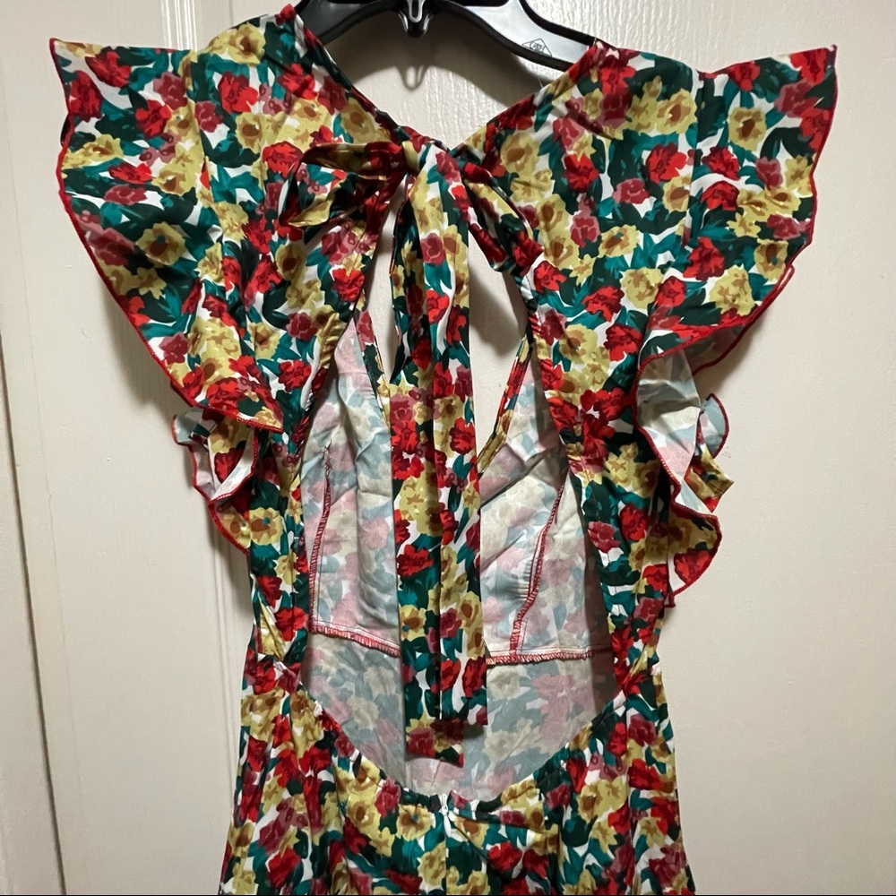 Colorful Ruffled Backless Floral Dress - Picture 6 of 6